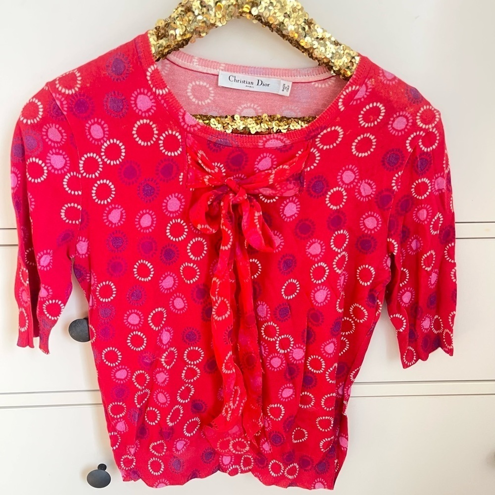 Christian Dior Printed Bow 3/4 Sleeve Knit Sweater - Picture 2 of 9